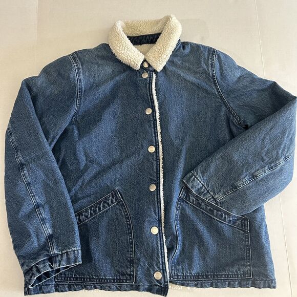 J.Crew, Shearling Lined, Collared, Wide Denim Jacket, sz S/M, Heritage, Rustic - Picture 5 of 6